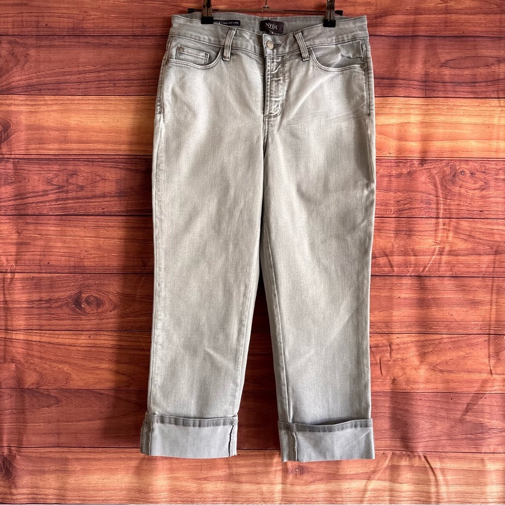 NYDJ Jeans Dayla Wide Cuff Capri Gray Denim Size 8